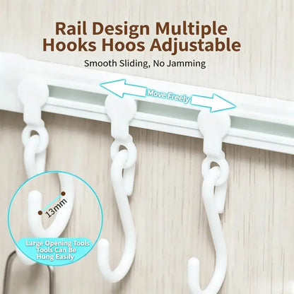 🔥Healrize®No-Drill Sliding Rail Hook Organizer – 10 Adjustable Cabinet Hooks