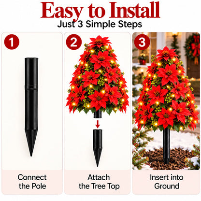 Illustrated pole connection, tree attachment and ground insertion steps