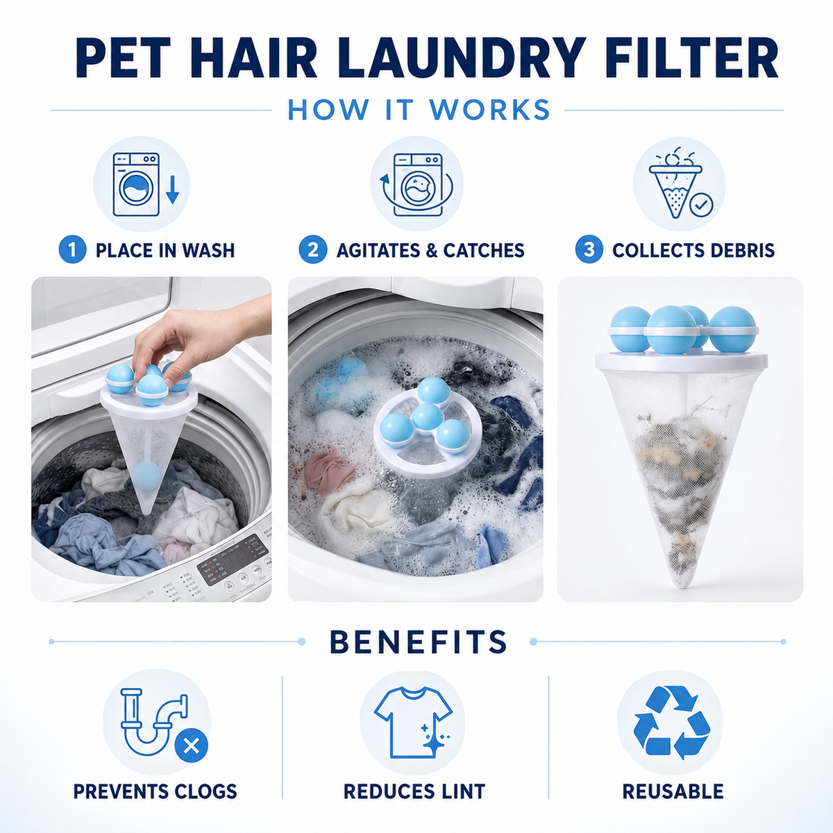 🧺 50% OFF Today — Healrize® Pet Hair Laundry Catcher Bag | Reusable Washer Hair Filter for Dog & Cat Hair, Lint & Laundry Debris 🧼3