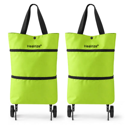 Healrize® Foldable Rolling Shopping Trolley | Lightweight Collapsible Grocery Cart with Smooth-Rolling Wheels, Spacious Removable Bag & Compact Storage