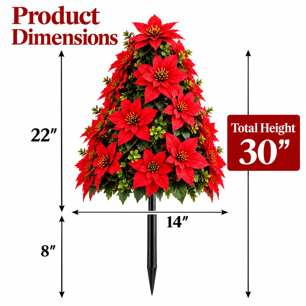 Size diagram: 30-inch total height, 14-inch width and 8-inch stake