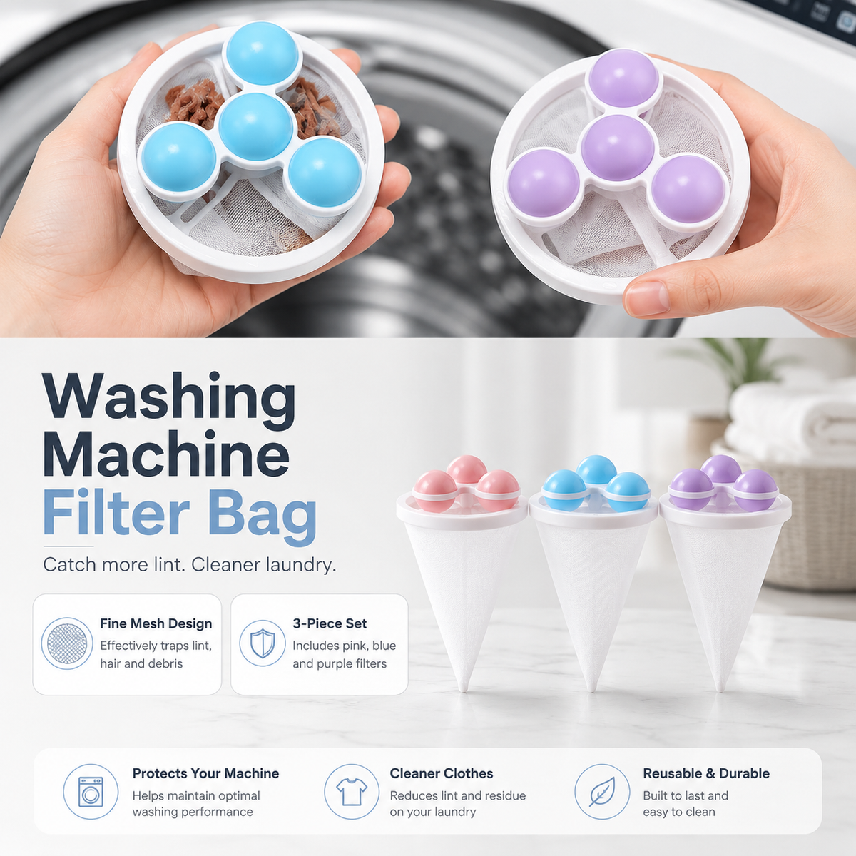 🧺 50% OFF Today — Healrize® Pet Hair Laundry Catcher Bag | Reusable Washer Hair Filter for Dog & Cat Hair, Lint & Laundry Debris 🧼3