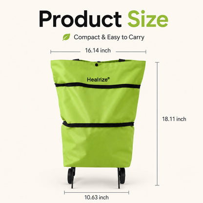 Healrize® Foldable Rolling Shopping Trolley | Lightweight Collapsible Grocery Cart with Smooth-Rolling Wheels, Spacious Removable Bag & Compact Storage