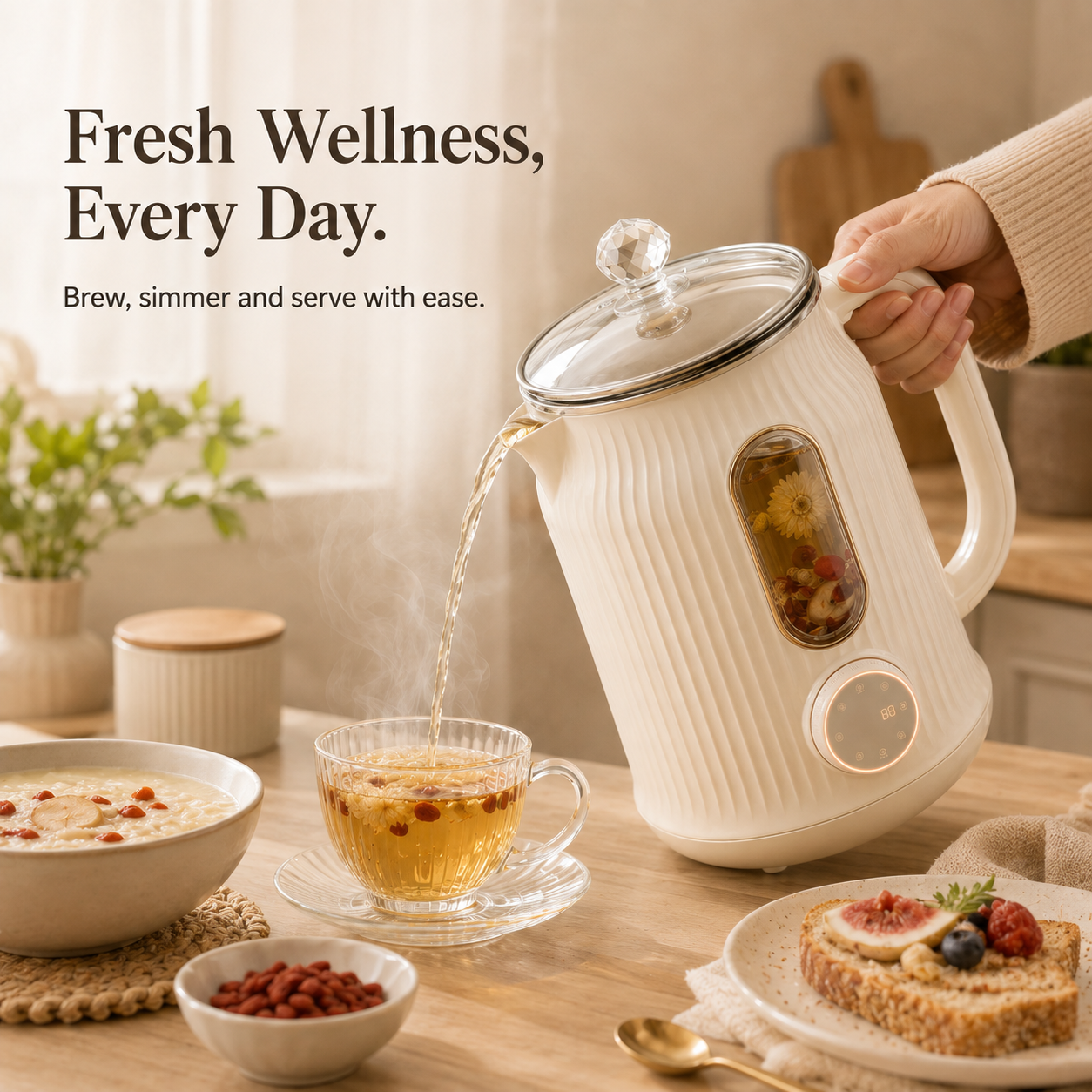 Elegant Frosted Glass Health Pot – 24H Keep Warm, Anti-Dry Burning, Multi-Functional for Nourishing Soup, Herbal Tea & Daily Healthy Living.🌻