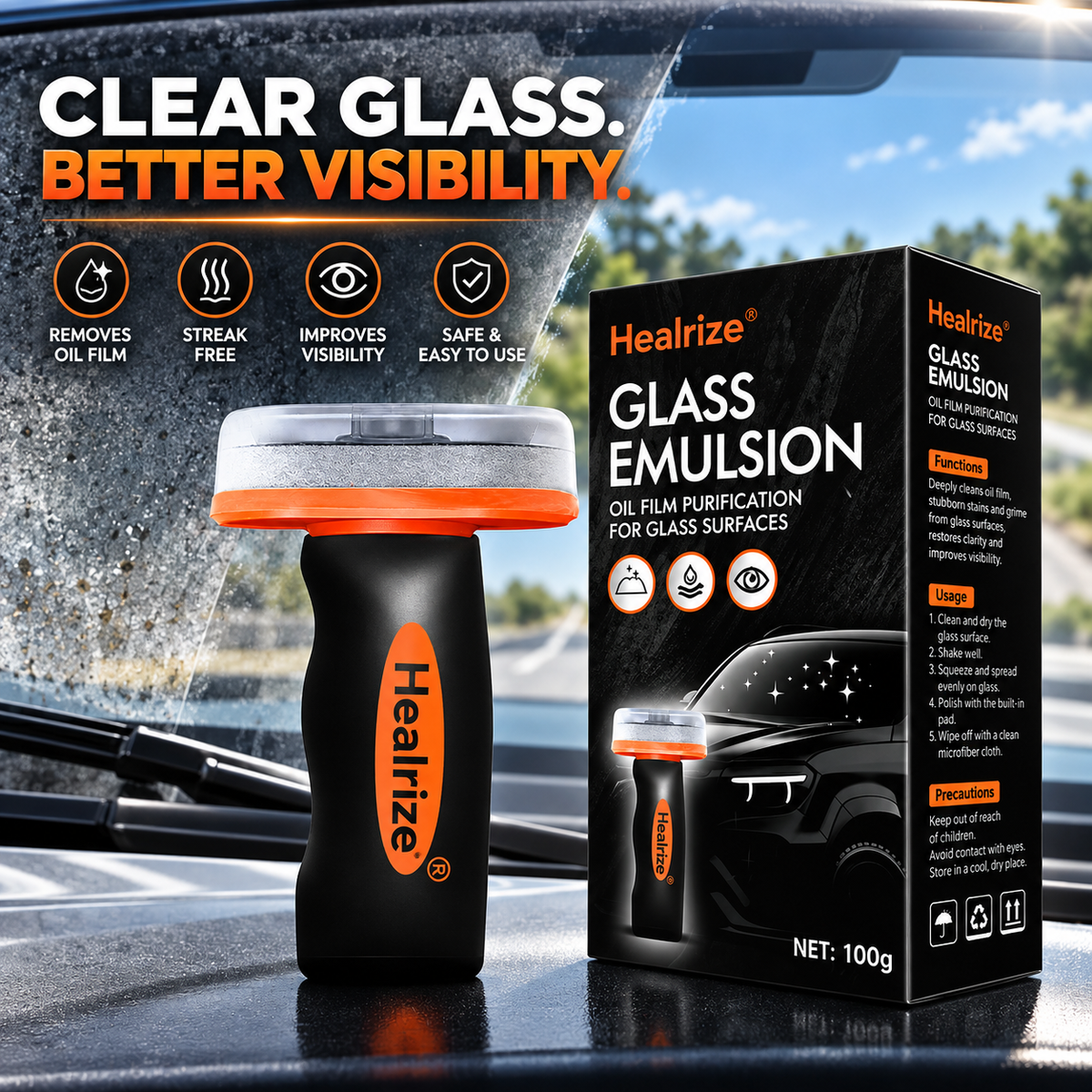 🧼Healrize® Glass Restoration Kit – Water Spot & Oily Residue Remover for Auto & Home Glass