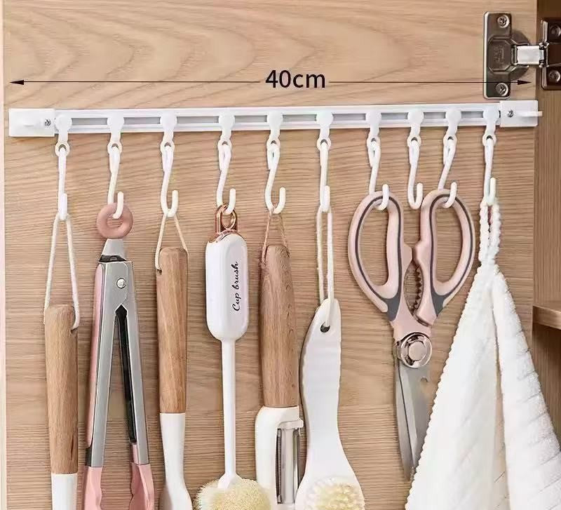 🔥Healrize®No-Drill Sliding Rail Hook Organizer – 10 Adjustable Cabinet Hooks